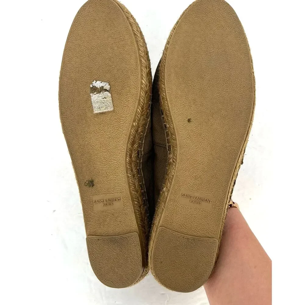 Saint Laurent YSL Cassandre Espadrilles Womens 39.5 Khaki Canvas Flats
